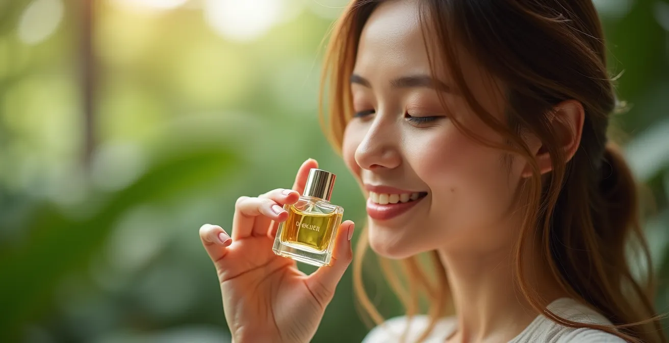 Femme les yeux fermés savourant une expérience sensorielle