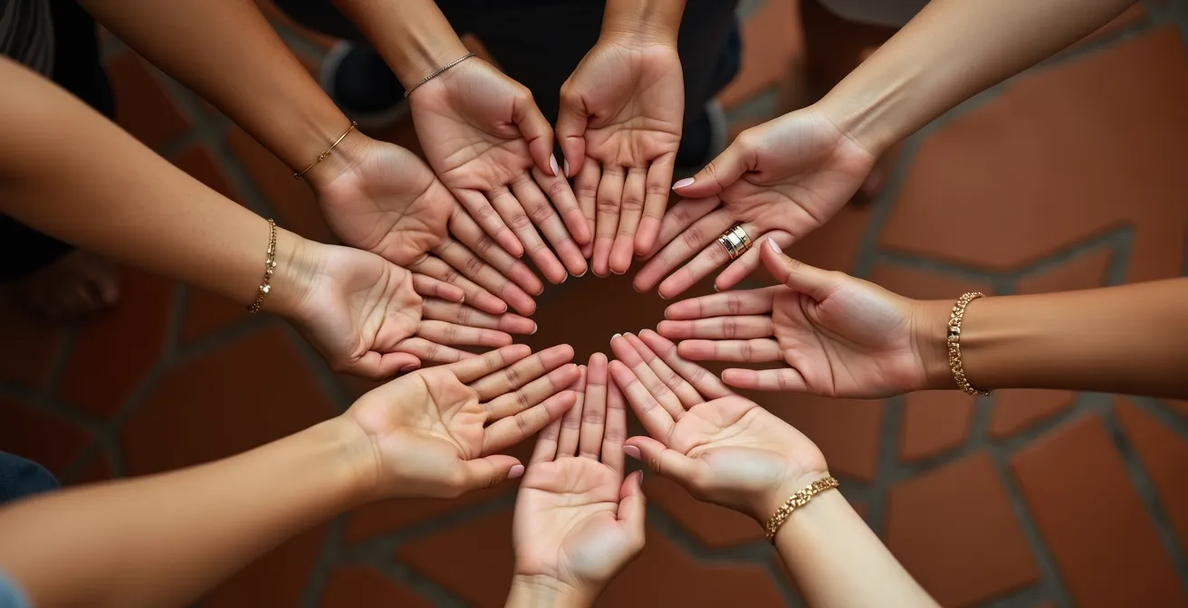 Mains de femmes formant un cercle symbolisant l'unité et l'amitié